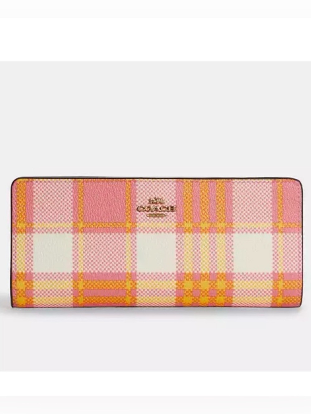 COACH 🩷PINK🩷 TAFFY MULTI GARDEN PLAID PRINT SLIM WALLET 🌟LIKE NEW🌟